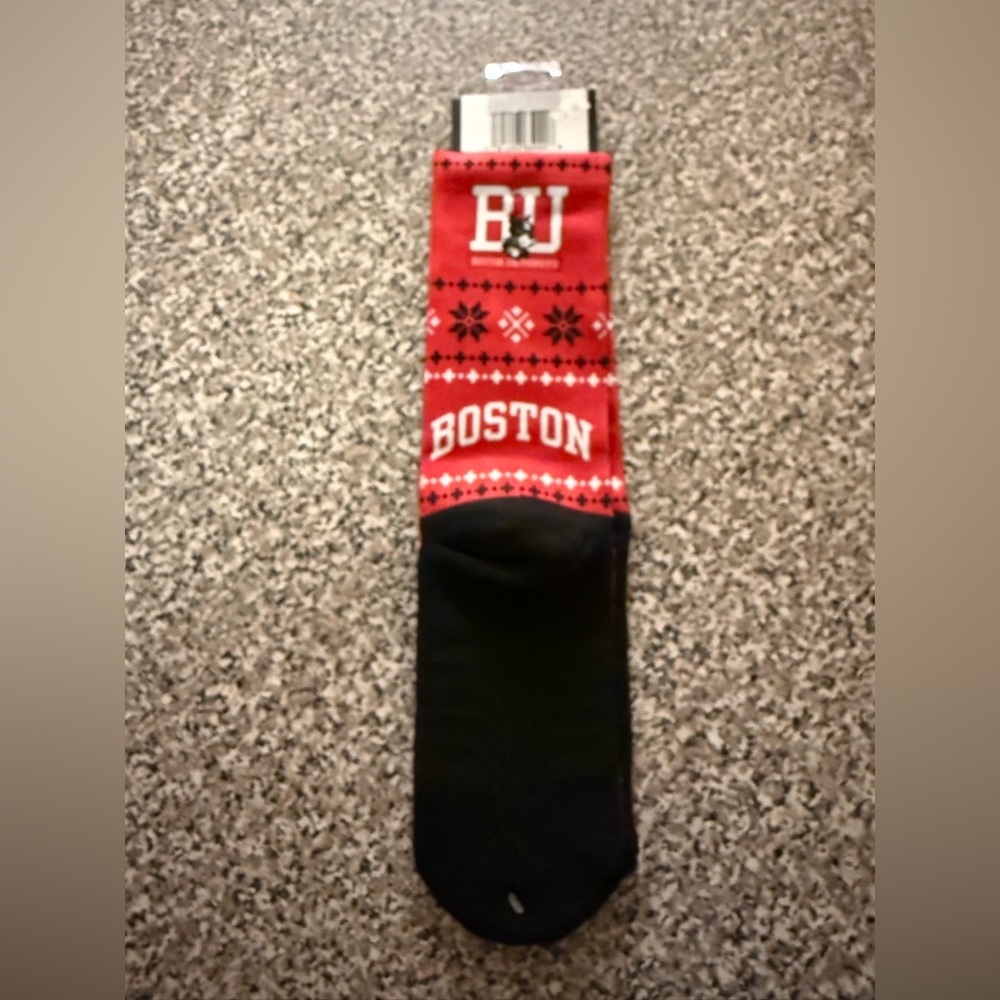 Boston University Terriers themed Strideline socks holiday sweater" pattern NWT - Picture 3 of 5
